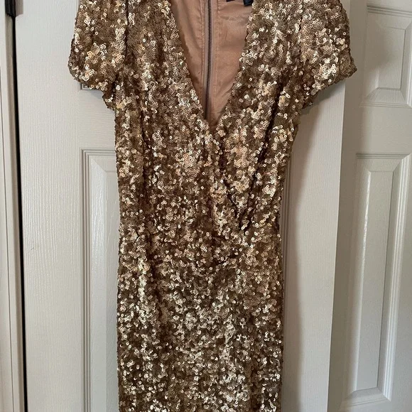 green emerald velvet dress RENT French Connection Moon Rock Gold Sequin Dress (RRP 160)